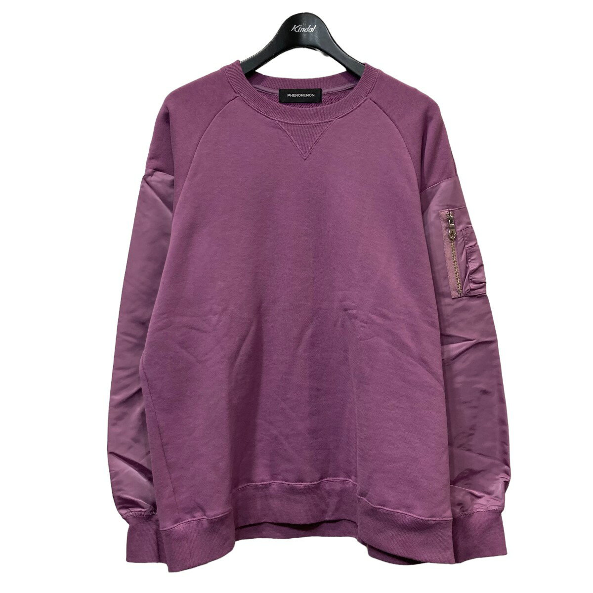 【中古】PHENOMENON22AW「MA-1 Sleeve Crewneck Sweat Shirt」ドッキングスウェット パープル サイズ：XL【価格見直し】