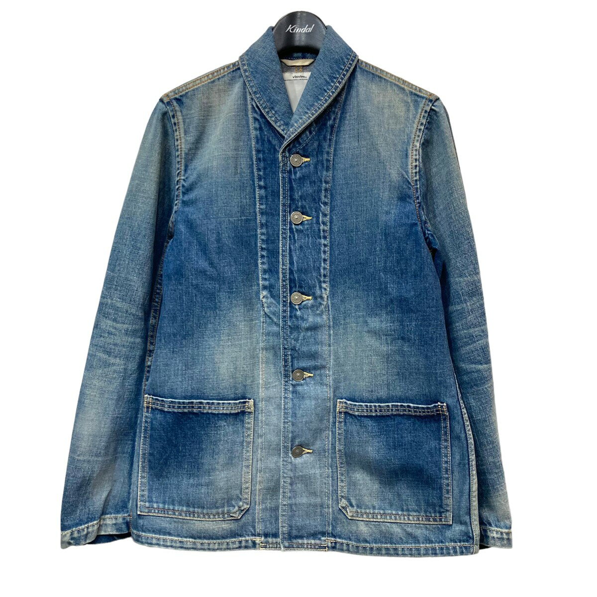 【中古】VISVIM「ARTIFACT COVERALL DAMAGED」ショールカラーデニムジャケット ライトインディゴ サイズ：1【価格見直し】