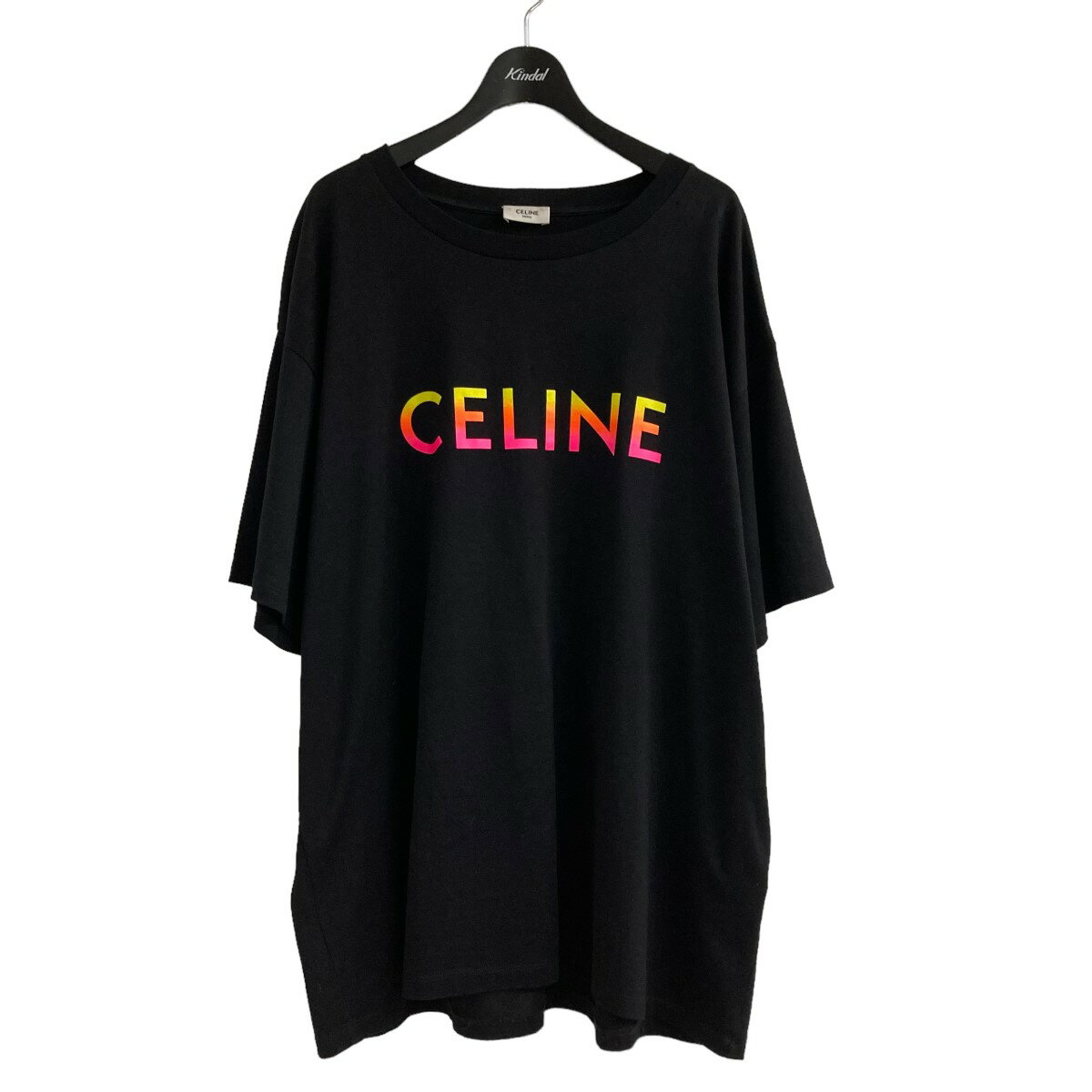 【中古】CELINE　22SS 「CELINE ルースTシャツ コットンジャージー」グラデーションロゴTシャツ ブラック サイズ：XXL 【210723】（セリーヌ）