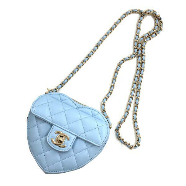 【中古】CHANELマトラッセ ハート シェイプ ミニチェーン ショルダー バッグ 31番台 ブルー×シルバー【価格見直し】のサムネイル