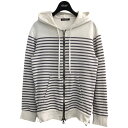 【中古】BALMAIN HOMMEボーダージップアップパーカー ホワイト×グレー サイズ：XS【価格見直し】