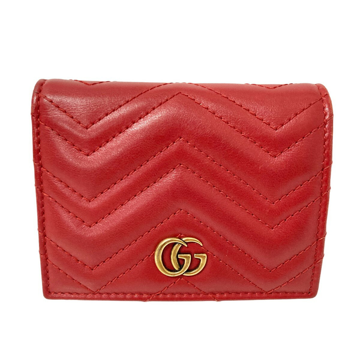 【中古】GUCCIGGマーモント 二つ折り財布 443125 レッド サイズ：-【価格見直し】