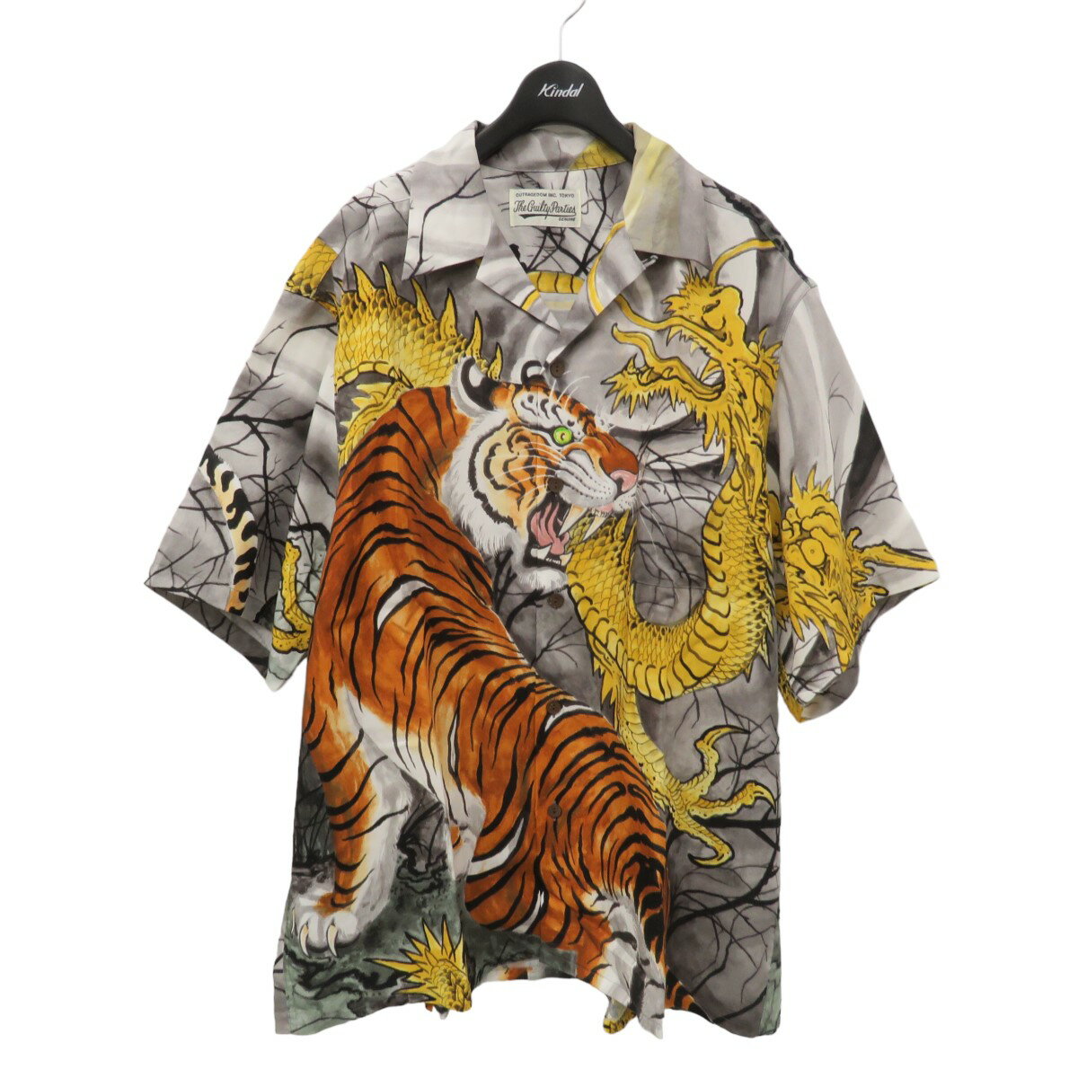 【中古】WACKO MARIATIM LEHI ／ S／S HAWAIIAN SHIRT 虎柄 ハワイアンシャツ グレー サイズ：L【価格見直し】