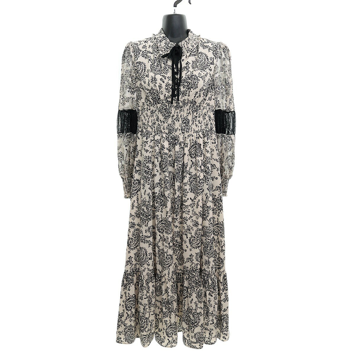 【中古】Her lip to　切替ワンピースWinter Floral Long-sleeve Dress　1204305020 アイボリー×ブラック サイズ：M 【190823】（ハーリップトゥ）のサムネイル