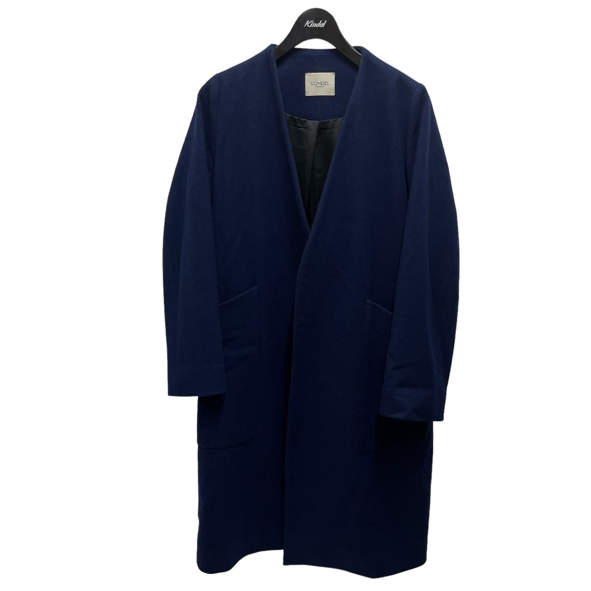 Rakuten - 【中古】VONDELノーカラーコート ネイビー サイズ：38【価格見直し】