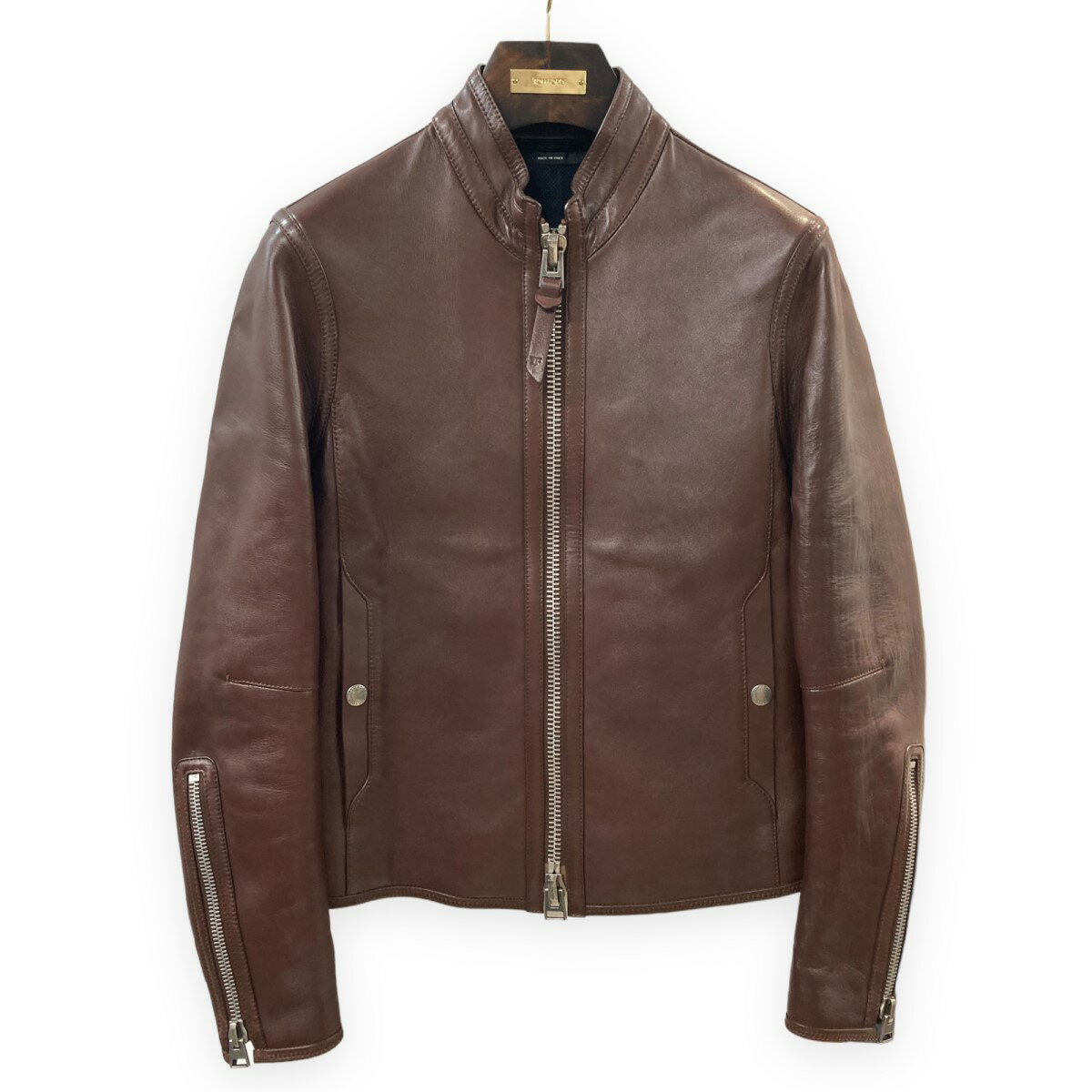 【中古】TOM FORD　20AW ライダースジャケット ブラウン サイズ：46 【200923】（トムフォード）