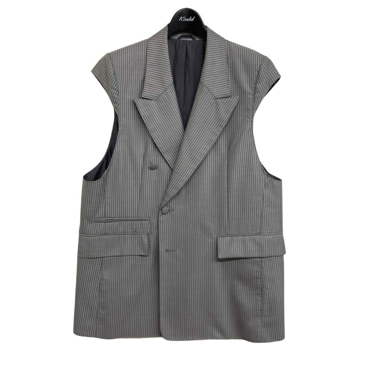 【中古】soduk2022AW 「stitching vest」 ストライプベスト グレー サイズ：Free【価格見直し】