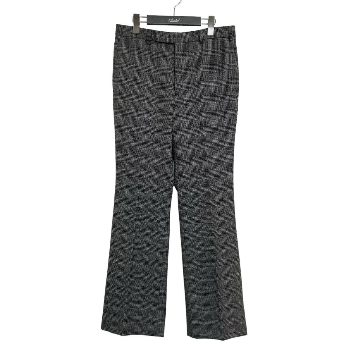 【中古】LITTLEBIG「Glen-Check Flare Trousers」 チェック柄フレアパンツ グレー サイズ：46【価格見直し】