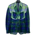 【中古】DIRK BIKKEMBERGSチェックジャケット ネイビー×グリーン サイズ：46【価格見直し】