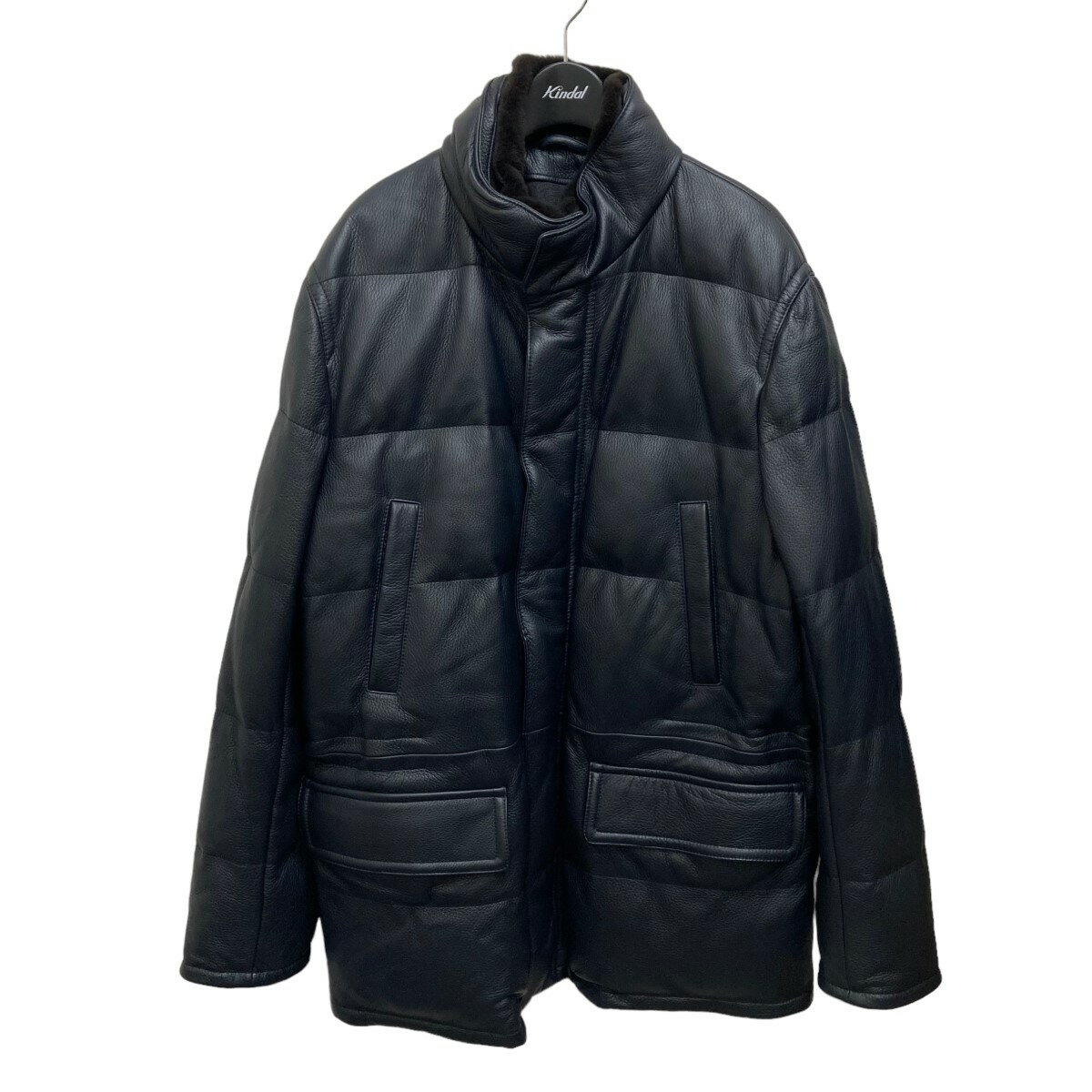 【中古】Brioni　LEATHER PUFFER JACKET ダウンジャケット ネイビー サイズ：50 【071123】（ブリオーニ）