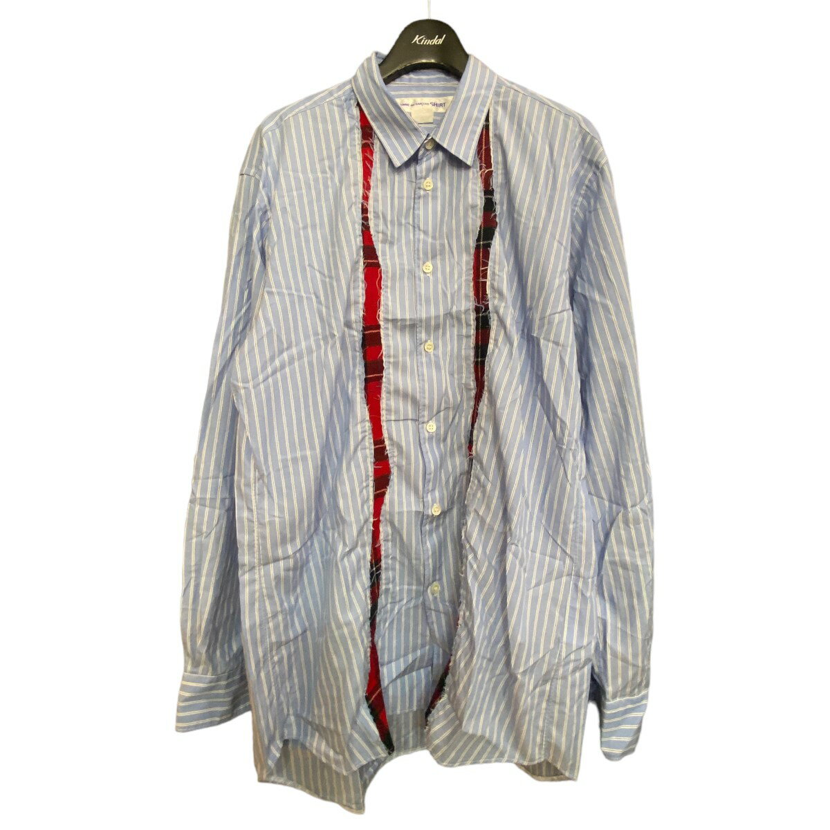 【中古】COMME des GARCONS SHIRT　スウィッチストストライプシャツ スカイブルー×ホワイト×レッド サイズ：L 【121123】（コムデギャルソンシャツ）