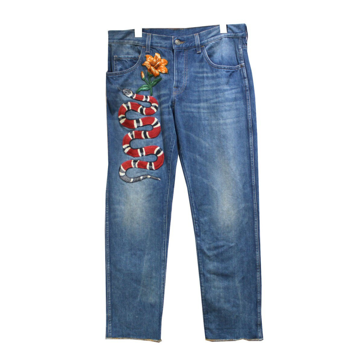 【中古】GUCCI　17AW スネークエンブロイダリー刺繍デニムパンツ インディゴ サイズ：34 【241123】（グッチ）のサムネイル