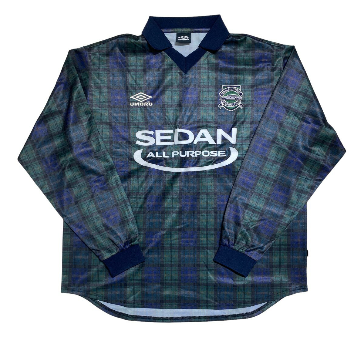 【中古】SEDAN ALL-PURPOSE×UMBRO2023AW Game Shirt 長袖カットソー／SD23F CT09 ネイビー×グリーン サイズ：XXL【価格見直し】