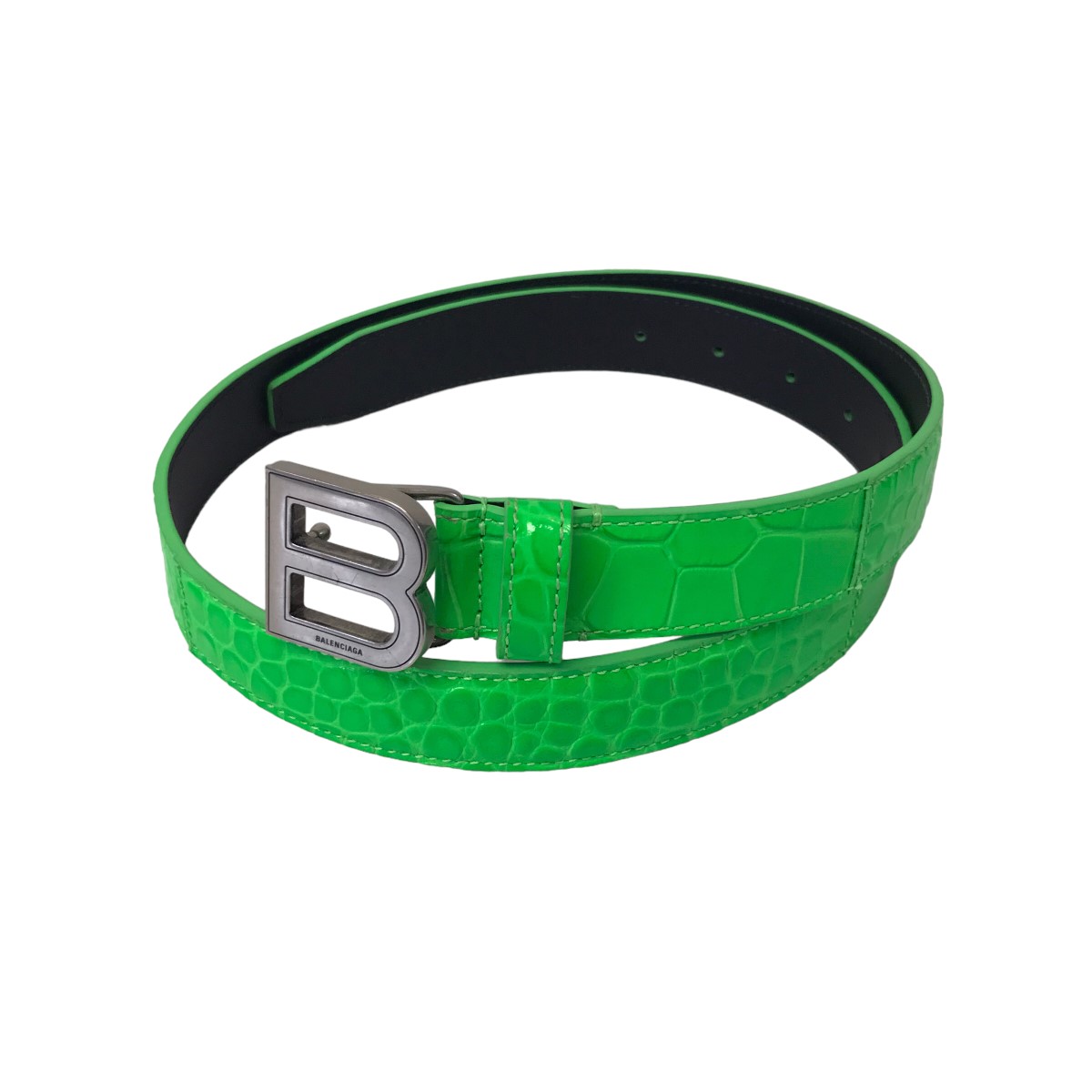 【中古】BALENCIAGA「Fluo Green Thin Hourglass Belt」クロコベルト640828 グリーン サイズ：80cm【価格見直し】