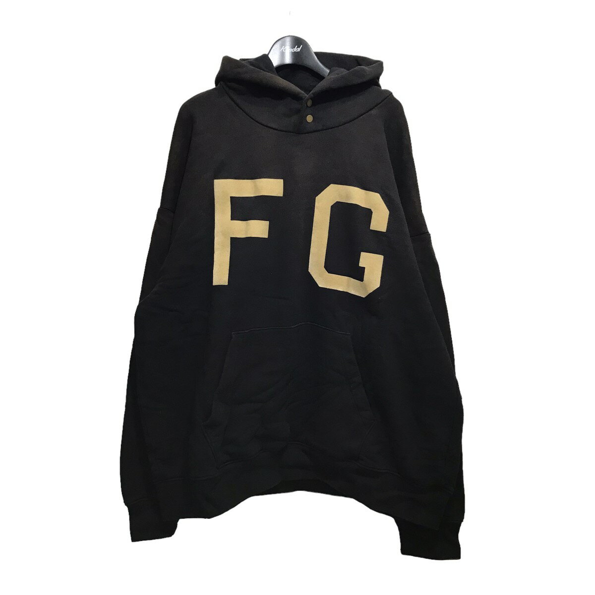 【中古】FEAR OF GODヴィンテージ加工ロゴフーディー seventh collection FG50-067 ブラック サイズ：XL【価格見直し】