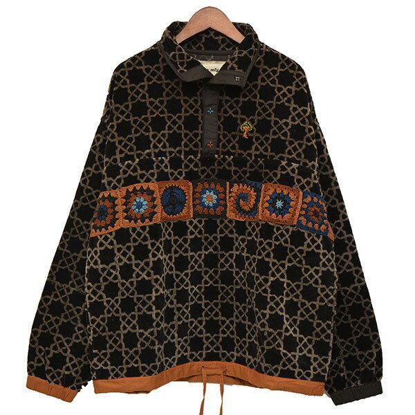 【中古】Story mfgPOLITE PULLOVER　総柄プルオーバーベロアジャケット　ブルゾン ブラック サイズ：L【価格見直し】