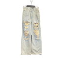 【中古】X-girl　「DISTRESSED DENIM PANTS」 ダメージ加工デニムパンツ インディゴ サイズ：S 【130224】（エックスガール）