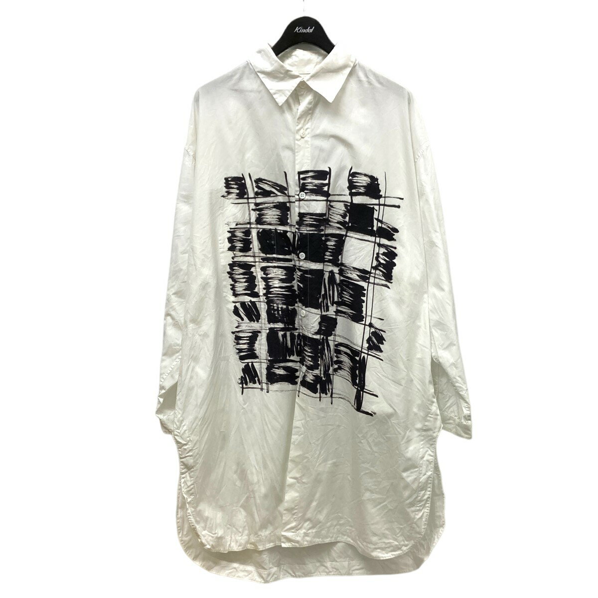 【中古】BLACK Scandal Yohji Yamamoto　プリントロングシャツ NH-B09-031 ホワイト サイズ：3 【140224】（ブラック スキャンダル ヨウジヤマモト）