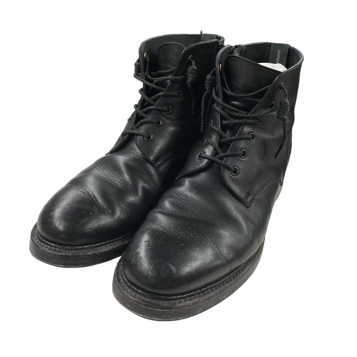 【中古】SOPHNET．× foot the coacher「ZIP UP PLAIN MID」 サイドジップブーツ ブラック サイズ：9 1／2【価格見直し】