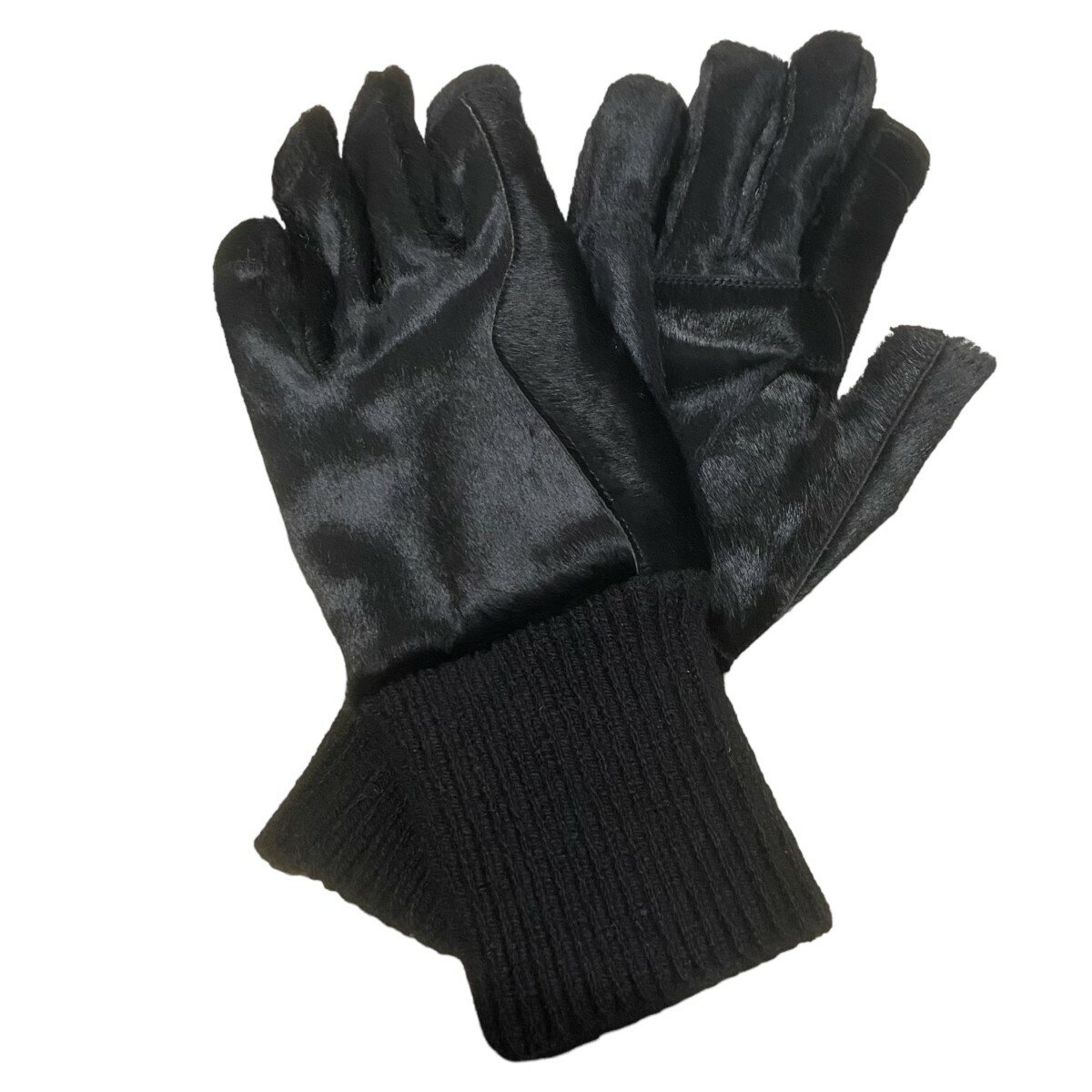 【中古】Rick Owens「RIBCUFF GLOVES」ハラコグローブ ブラック サイズ：8【価格見直し】