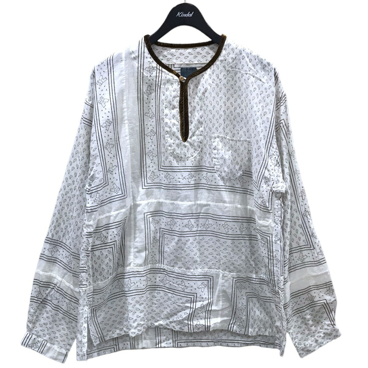 【中古】VISVIM総柄チュニックシャツ ICT PO tunic 0220905011009 ホワイト・ブラウン サイズ：3