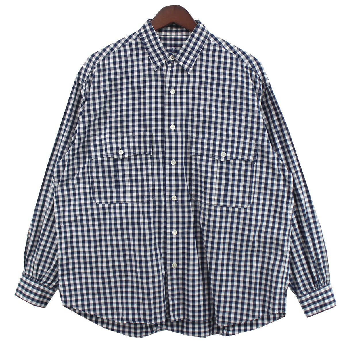 【中古】Porter Classic ROLL UP GINGHAM CHECK SHIRT ロールアップシャツ ギンガムチェック ネイビー サイズ：S 【280224】（ポータークラシック）