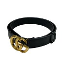 【中古】GUCCI　レザーベルト GGマーモント ブラック×ゴールド 【030324】（グッチ）