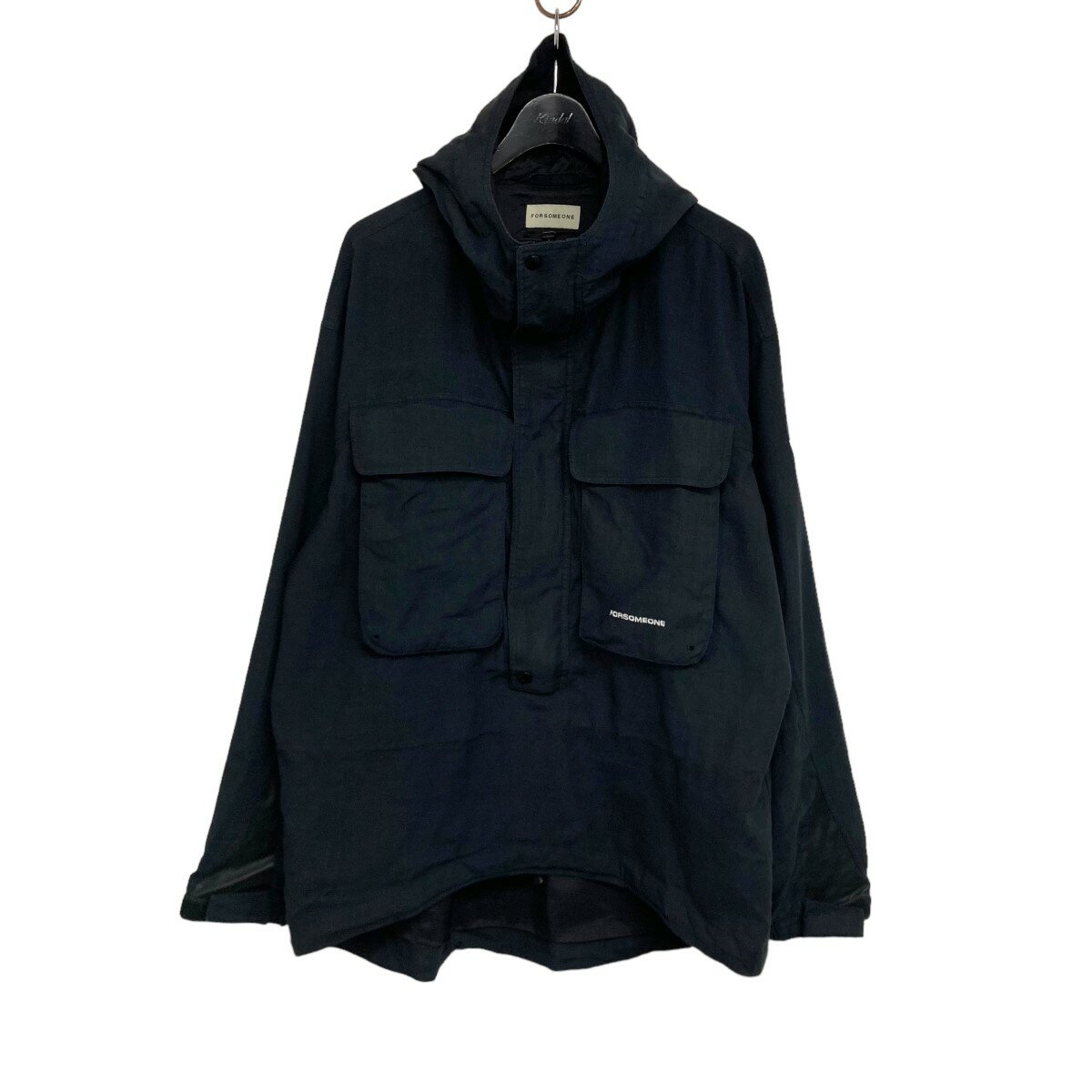 FORSOMEONE　「LINEN PISTA JACKET」 リネン混アノラックパーカー ブラック サイズ：46 （フォーサムワン）