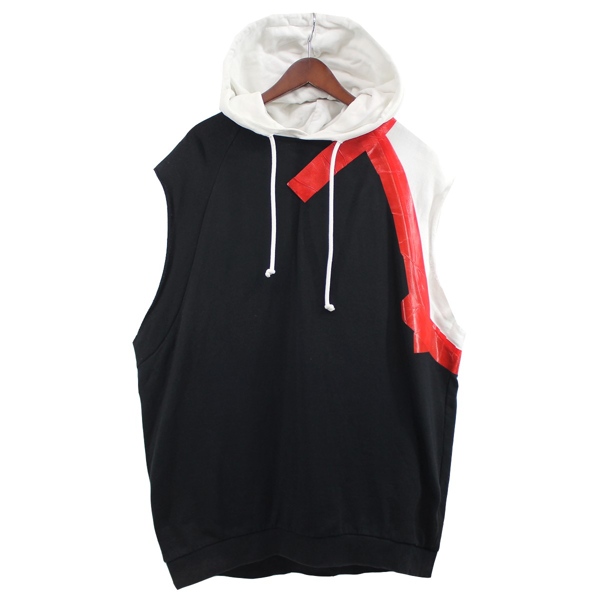 【中古】RAF SIMONS 17AW TAPING SLEEVELESS HOODIE スリーブレス テープ パーカー ブラック サイズ：M 【100324】（ラフシモンズ）