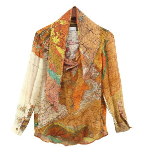 šBURBERRY22AW Map Print Silk Georgette Blouse 륯 ޥå  ֥饦Ĵ IT36 160324ۡʥСХ꡼