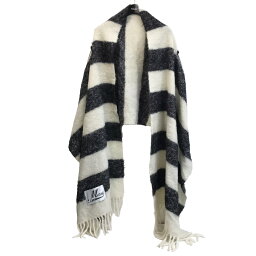 【中古】MARNI　21AW ボーダーマフラー ホワイト×ブラック 【270324】（マルニ）