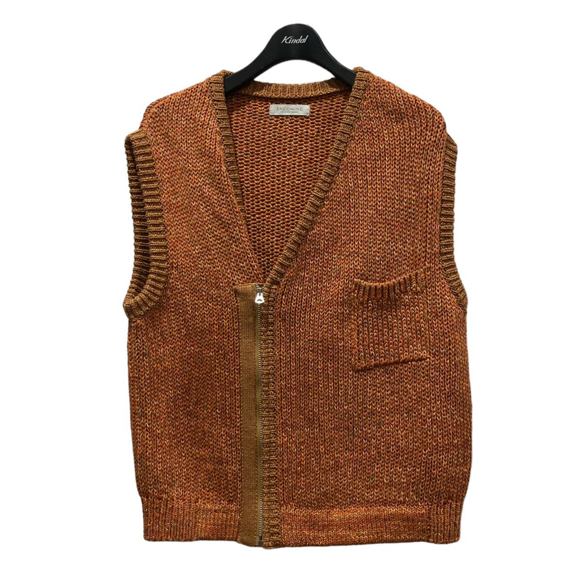 ENCOMING　23SS｢Knitted Asymmetric Vest｣ジップニットベスト イエローブラウン系 サイズ：S （インカミング）