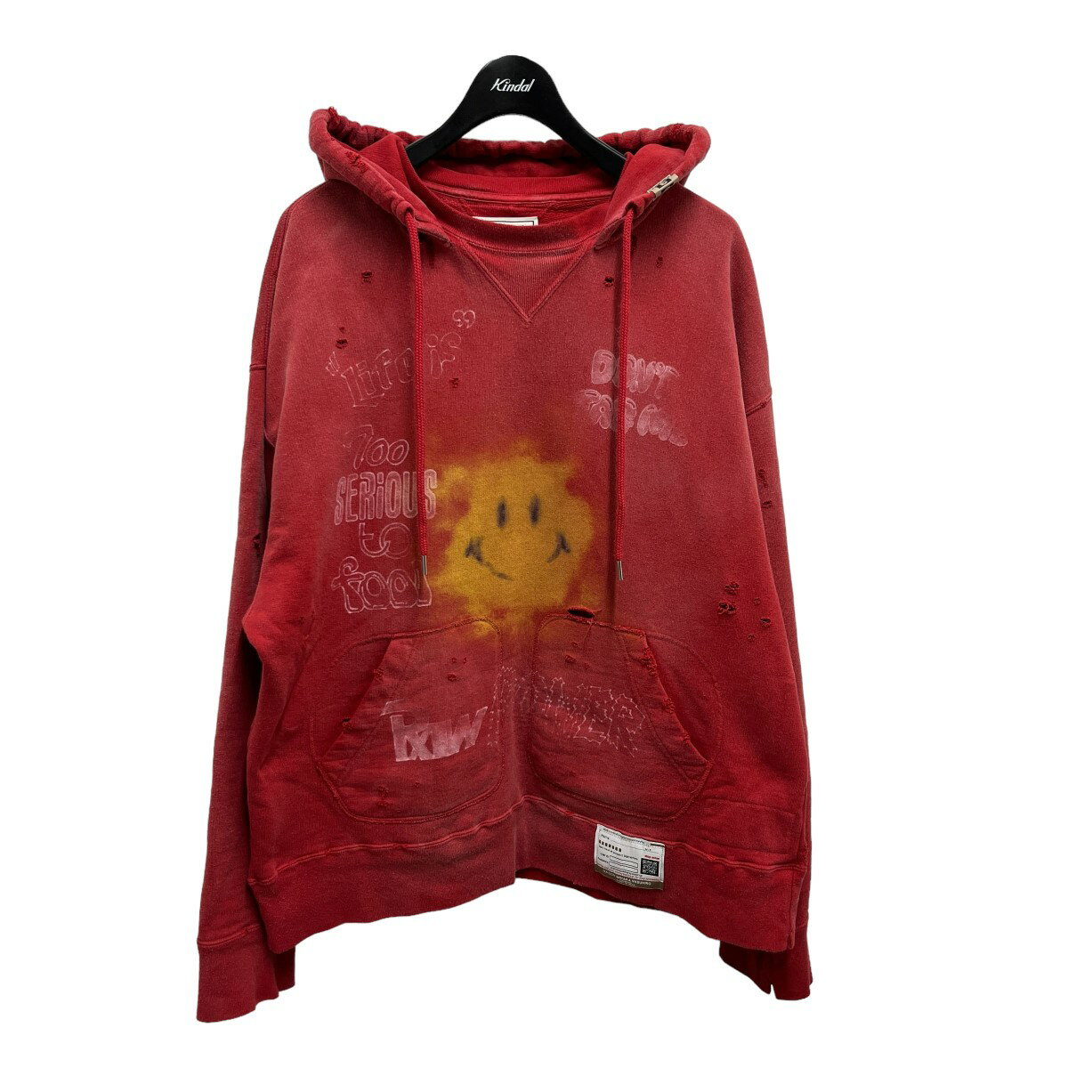 Maison MIHARA YASUHIRO　22AW Distressed Hoodie ダメージユーズド加工パーカー レッド サイズ：48 （メゾンミハラヤスヒロ）