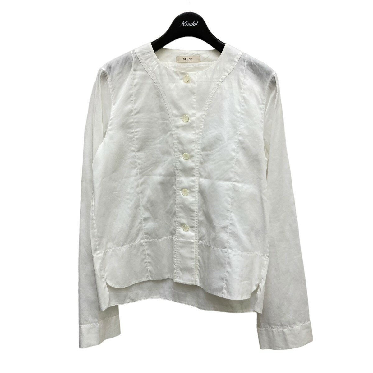 【中古】CELINEノーカラー長袖シャツ 2 0DC0／3825 ホワイト サイズ：36【価格見直し】