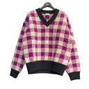 DRIES VAN NOTEN「W．K．SWEATER ECR」 Vネックチェックセーター パープル サイズ：XS