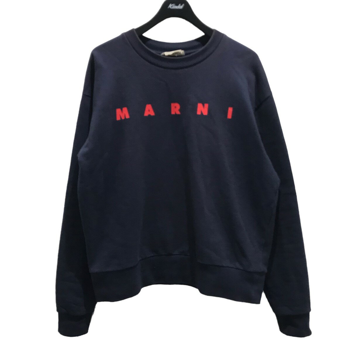 【中古】MARNI　ロゴプリントクルーネックスウェット ネイビー サイズ：46 【310324】（マルニ）