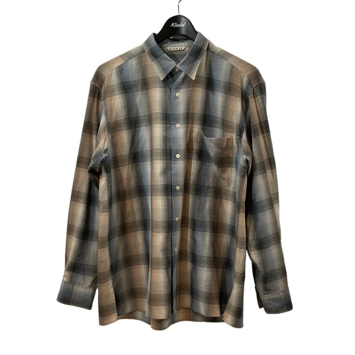 【中古】AURALEE SUPER LIGHT WOOL CHECK SHIRTS ライトウールチェックシャツ ブラウン サイズ：3 【030424】（オーラリー）