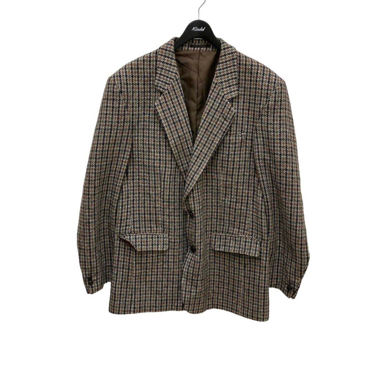 【中古】HARRIS TWEED チェックウールジャケット Dunn＆Co． ベージュ 【060424】（ハリスツイード）