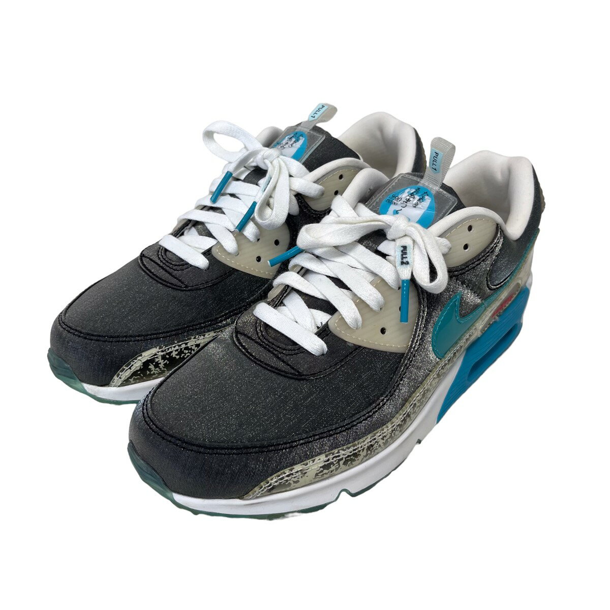 【中古】NIKE｢ Air Max 90 SE Rice Ball｣ ローカットスニーカー グレー×ブルー サイズ：27cm【価格見直し】