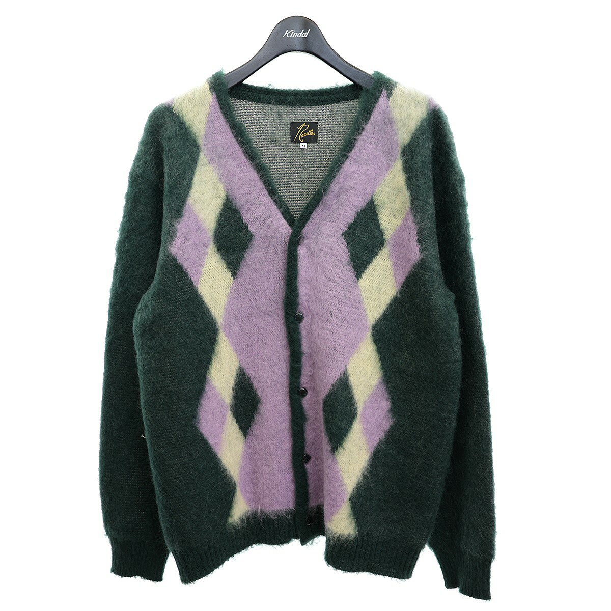 【中古】Needles　Mohair Cardigan - Diamond　モヘアカーディガン　LQ272 グリーン／パープル／アイボリー サイズ：M 【100424】（ニードルス）