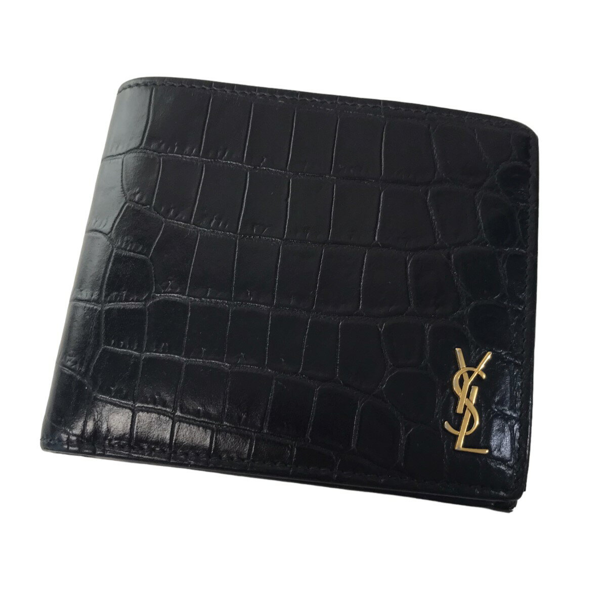 【中古】SAINT LAURENT PARIS　2つ折り財布 ブラック 【140424】（サンローランパリ）