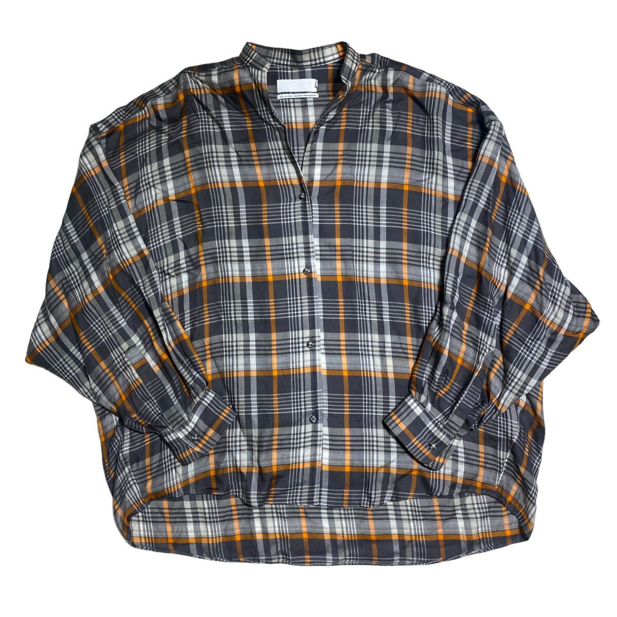 【中古】graphpaper　Tencel check band collar big sleeve バンドカラーシャツ グレー×オレンジ サイズ：0 【190424】（グラフペーパー）