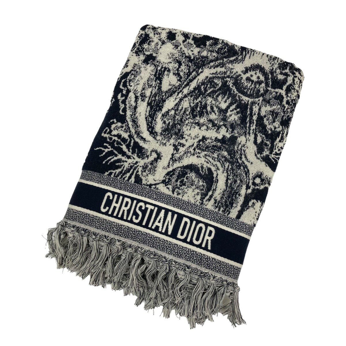 【中古】Christian Dior　ビーチタオル 21JOU800IXGN ネイビー×ホワイト 【200424】（クリスチャンディ..