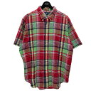 【中古】RALPH LAUREN　マドラスチェック ボタンダウンシャツ CLASSIC FIT レッド×グリーン サイズ：XL 【220424】（ラルフローレン）