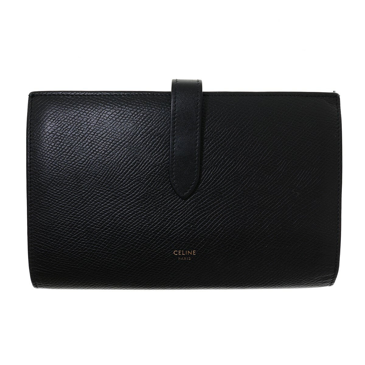 【中古】CELINE　Large Strap Wallet　レザー二つ折り財布 F-LM-2240 ブラック 【230424】（セリーヌ）