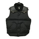 【中古】Rocky Mountain FeatherBed Co．×HTC ×FREAK’S STORE Christy Vest スタッズ レザーナイロン切替ダウンベスト ブラック サイズ：40 【240424】（ロッキーマウンテンフェザーベッド×エイチティーシー）