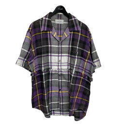 【中古】UNUSED2022SS 「Fringe Short Sleeve Check Shirt」 半袖チェックシャツ パープル サイズ：2