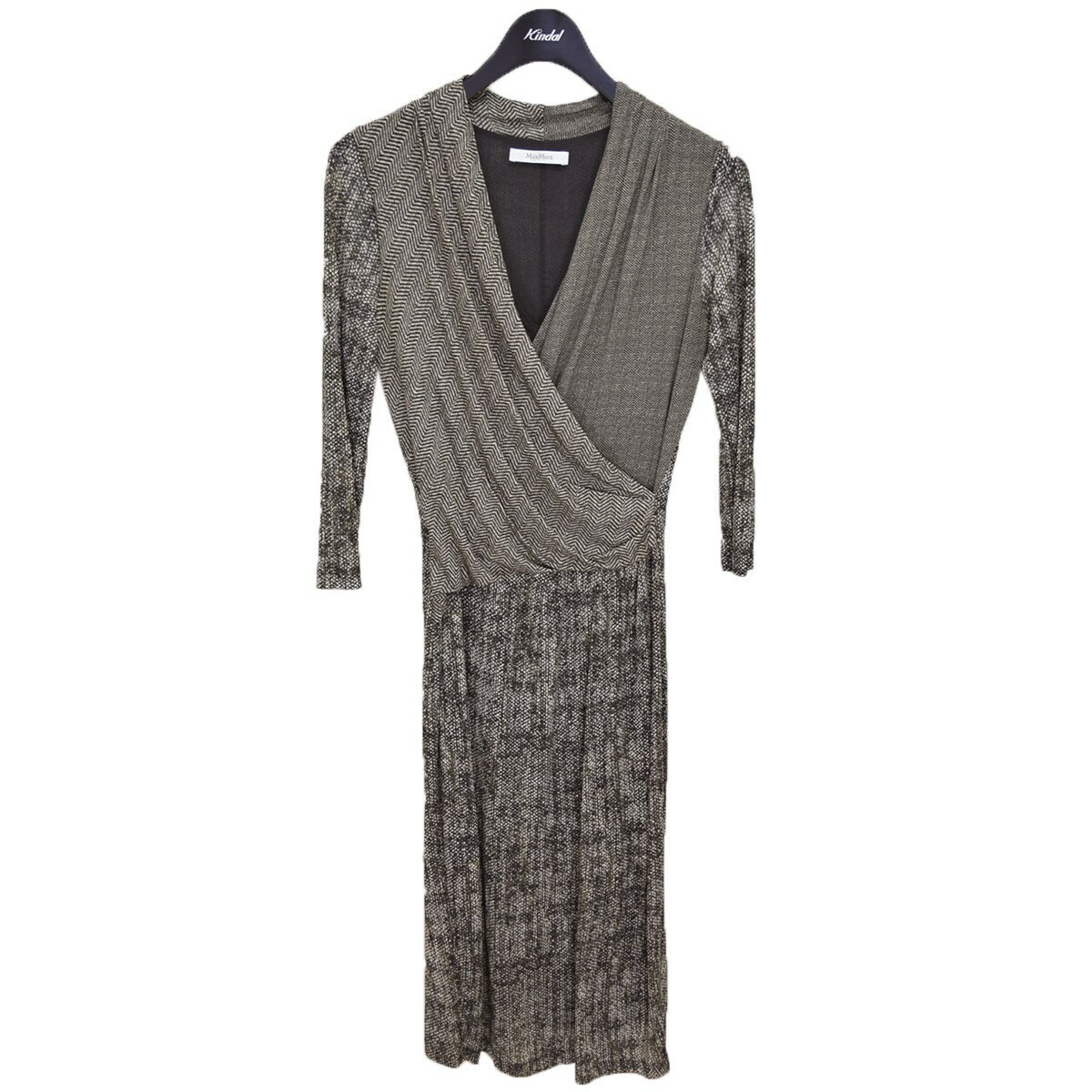 【中古】MaxMara 総柄カシュクールワンピース グレー サイズ:38 【020524】(マックスマーラ)