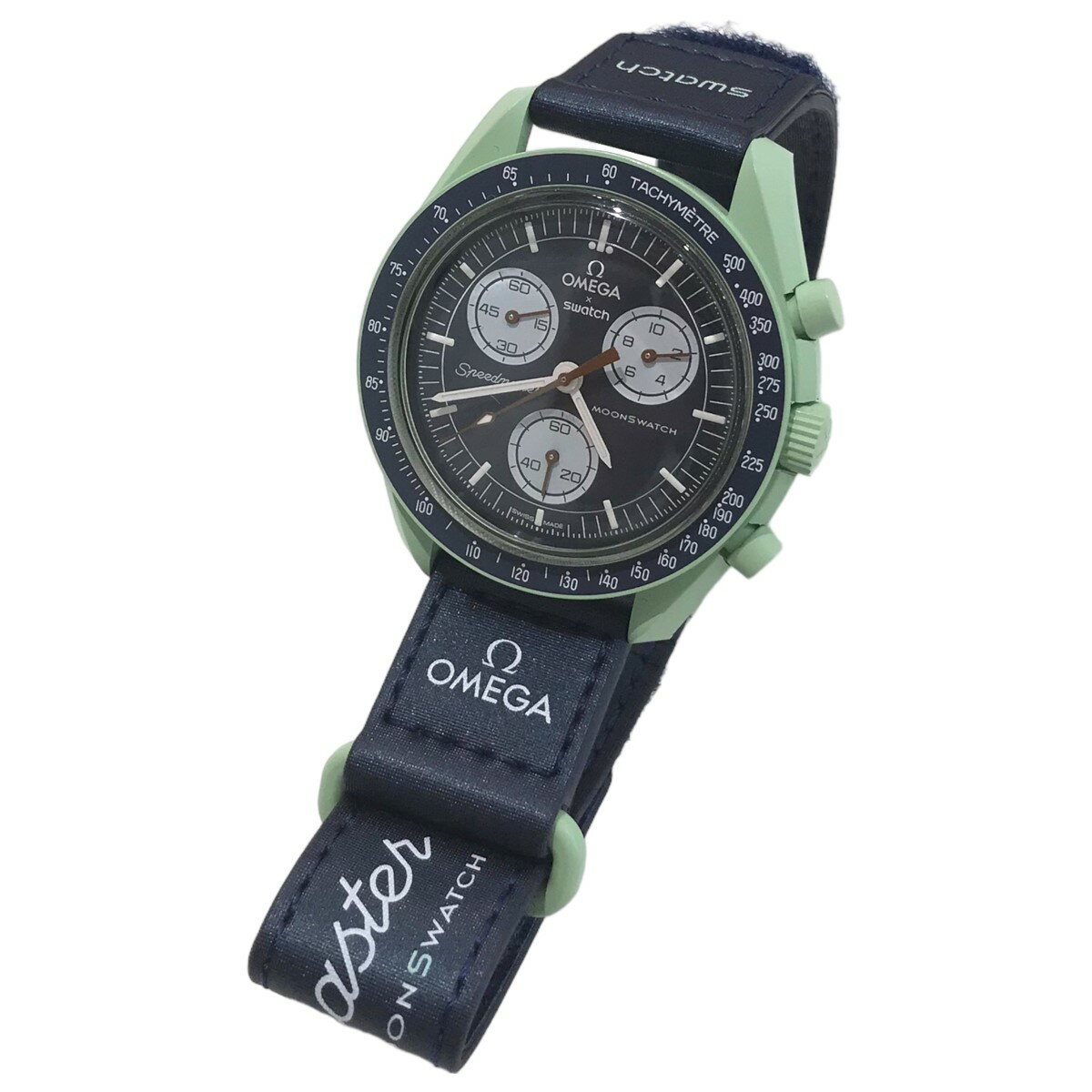 【中古】OMEGA×SWATCH　「MISSION ON EARTH」 スピードマスター腕時計 S033G100 ネイビー グリーン 【110524】（オメガ×スウォッチ）