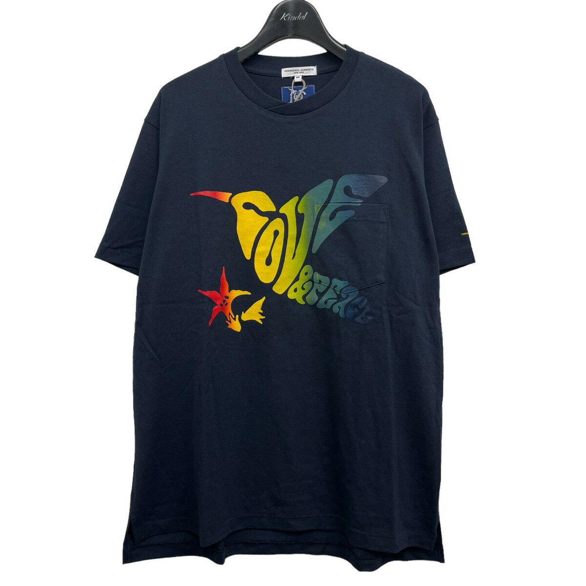 Engineered Garments×Hummingbirds’hill　PRINT C C TEE LOVE ＆ PEACE ll NAVY プリントTシャツ ネイビー サイズ：M （エンジニアードガーメンツ×?ハミングバーズヒル）